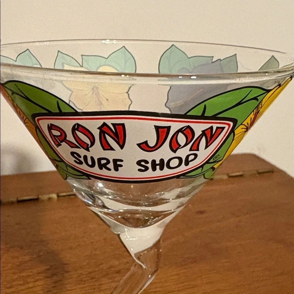 Y2K Era Ron Jon Surf Shop Retro Bent Stem Martini Glass 2 Matching Hibiscus Cute